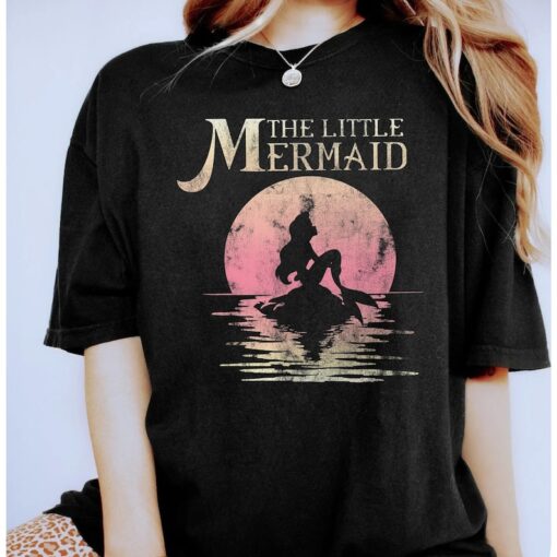 Retro Disney The Little Mermaid Ariel Rock Moon Silhouette Shirt