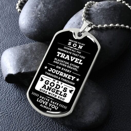 Prayer Necklace Gift To My Son - Dog Tag Drive Safe, From Dad, From Mom, Christmas, Birthday, Graduation