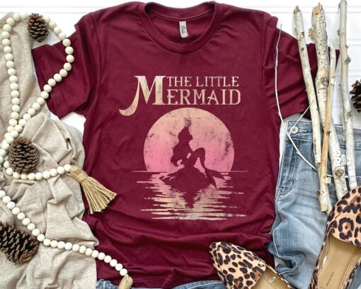 Retro Disney The Little Mermaid Ariel Rock Moon Silhouette Shirt