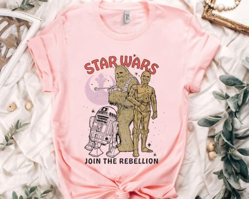 Retro Star Wars Chewbacca R2-D2 C-3PO Join The Rebellion Shirt