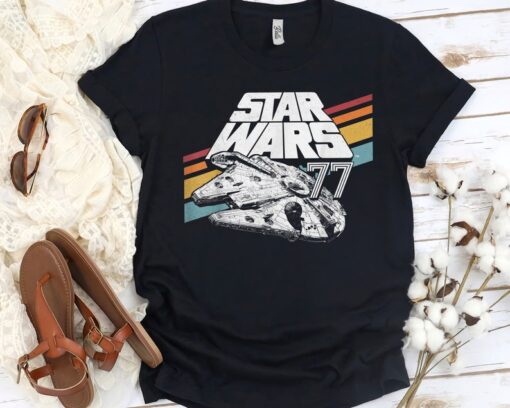 Retro Star Wars Millennium Falcon Retro Rainbow Stripe Shirt, Galaxy's Edge Trip