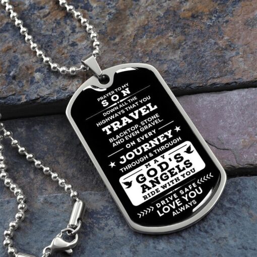 Prayer Necklace Gift To My Son - Dog Tag Drive Safe, From Dad, From Mom, Christmas, Birthday, Graduation