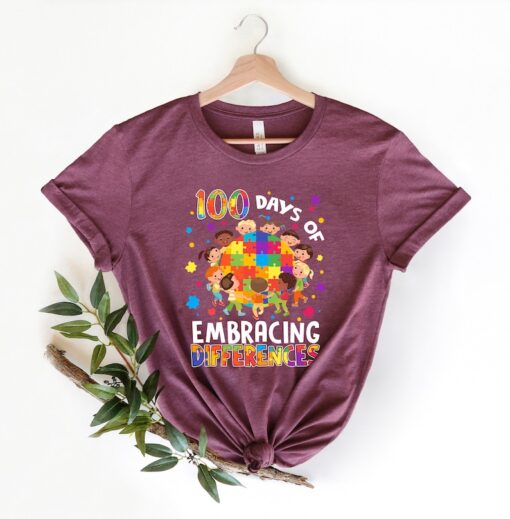 100 Days Of Embracing Differences Shirt, Autism Awareness Shirt, 100 Days Shirt, Puzzle Shirt, Autism Shirt