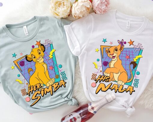 Retro 90s The Lion King Her Simba And His Nala T-shirt, Disney Couples Valentine's Day Matching Tee