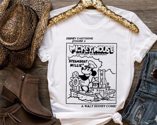 Retro Disney Steamboat Willie Mickey Mouse Sound Cartoon 1928 Vintage Shirt