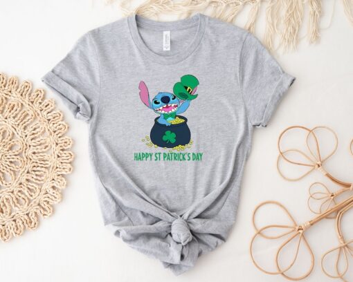 Stitch Happy St Patrick's Day Shirt, Stitch With Pot Of Gold Shirt Hoodie Sweatshirt, Disney Stitch Lucky Shirt