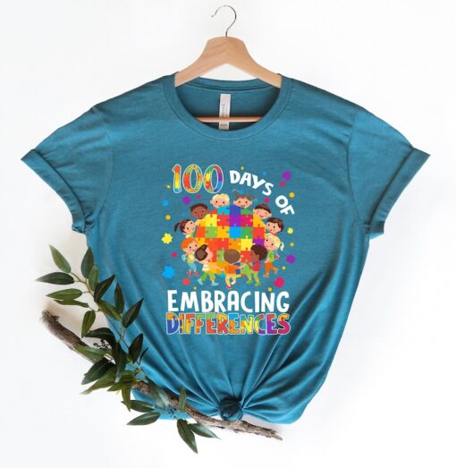 100 Days Of Embracing Differences Shirt, Autism Awareness Shirt, 100 Days Shirt, Puzzle Shirt, Autism Shirt