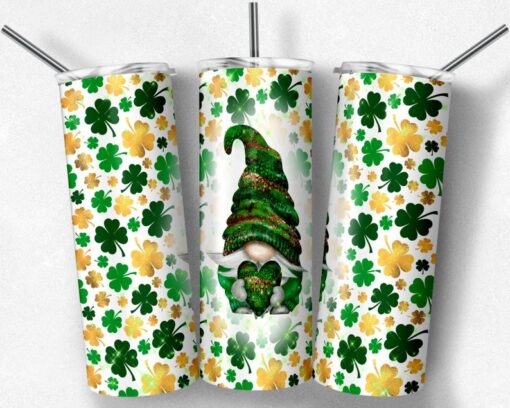 Clover Gnomes Personalized Tumbler St. Patrick's Day Faux Glitter 20oz Tumbler