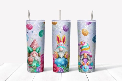 20 oz Skinny Tumbler, Cute Easter Gnomes Tumbler, Easter Eggs Skinny, Easter Gnome Tumbler