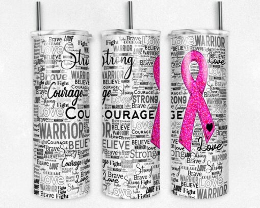 Pink Ribbon Breast Cancer Tumbler - Positive Affirmations for Survivors