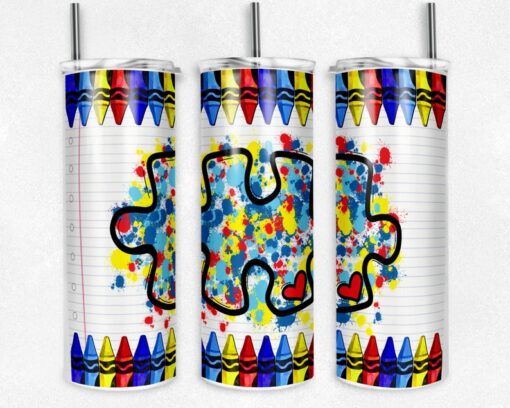 Colorful Puzzle Piece Autism Tumbler, Unique Autism Awareness Tumbler, Stay Hydrated with this Autism Puzzle Tumbler