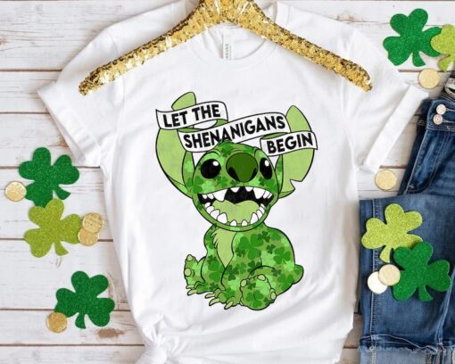 Cute Stitch St. Patrick's Day Stitch Shenanigans Irish Shamrock T-Shirt, Disney Happy Patrick's Day 2024 Tee