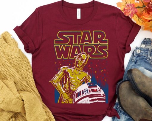 Star Wars Droids R2-D2 And C-3PO Title Logo Retro Shirt