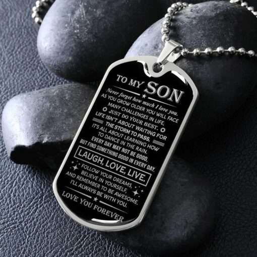 Family dog tag necklace to my son, just do your best, laugh love live, i'll always be with you, love you forever