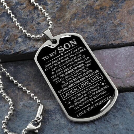 Family dog tag necklace to my son, just do your best, laugh love live, i'll always be with you, love you forever