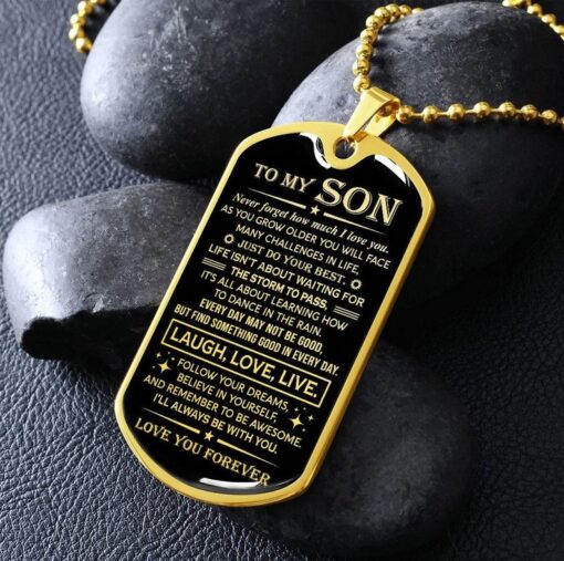 Family dog tag necklace to my son, just do your best, laugh love live, i'll always be with you, love you forever