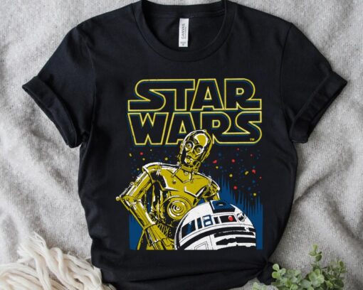 Star Wars Droids R2-D2 And C-3PO Title Logo Retro Shirt