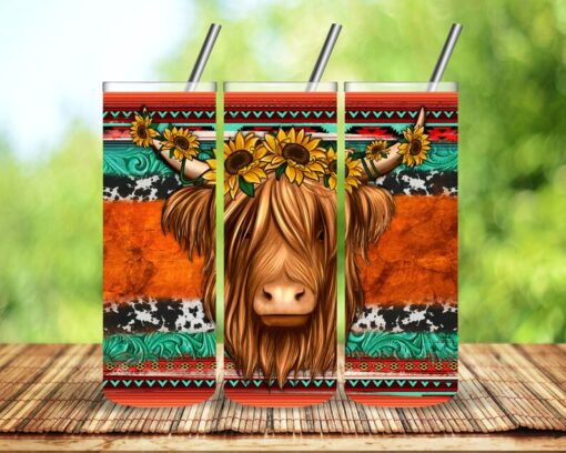 Highland Cow Sunflower Sublimation Tumbler