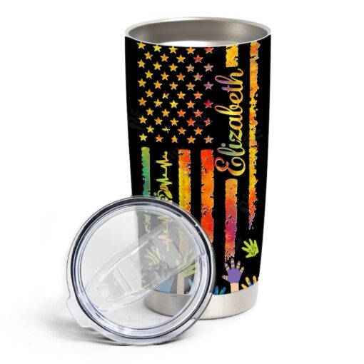 Personalized Social Worker Nutrition Facts Tumbler, USA Flag Stainless Steel Tumbler 20oz