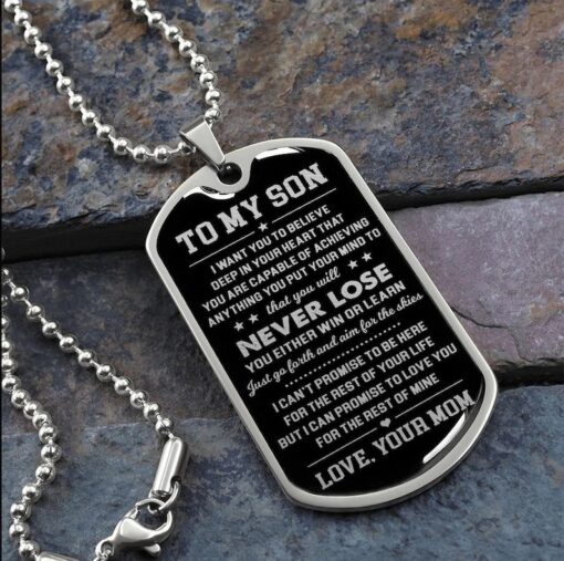 Family star dog tag necklace to my son, you to believe deep in your heart, that you will never lose, love your mom