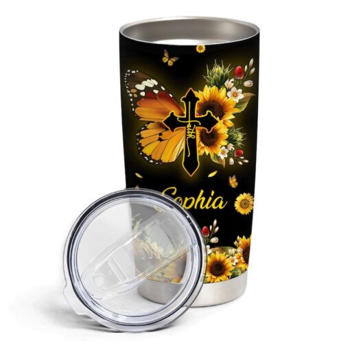 Personalized Sunflower Way Maker Miracle Worker Promise Keeper Tumbler 20 Oz, Gift For Sunflower Lover, Birthday Gift