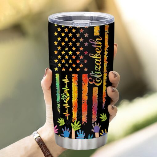 Personalized Social Worker Nutrition Facts Tumbler, USA Flag Stainless Steel Tumbler 20oz