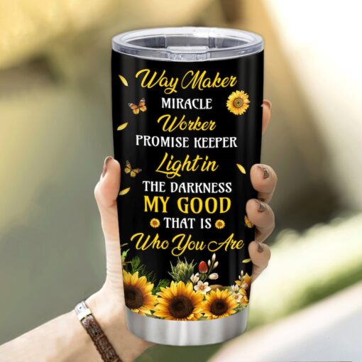 Personalized Sunflower Way Maker Miracle Worker Promise Keeper Tumbler 20 Oz, Gift For Sunflower Lover, Birthday Gift