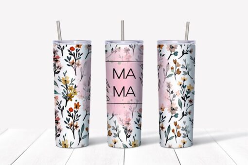 20 oz Skinny Tumbler, Floral Skinny Tumbler, Floral Tumbler with MAMA, MAMA Tumbler, Mama Skinny Tumbler