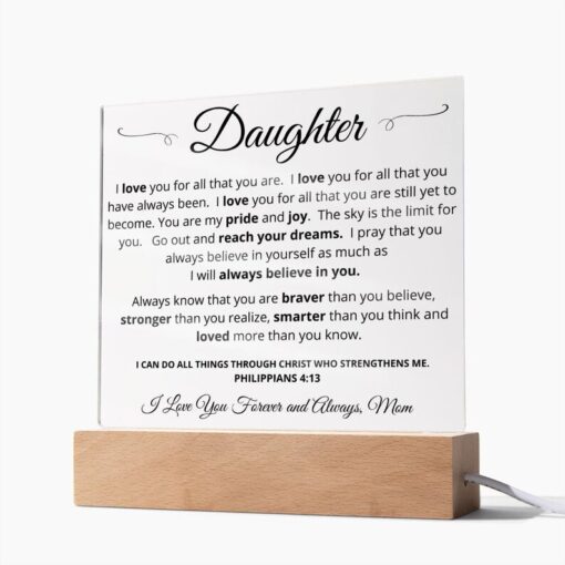 To My Daughter Love Mom LED Acrylic Plaque Graduation Gift for Daughter Daughter Gift For Birthday Christmas Graduation