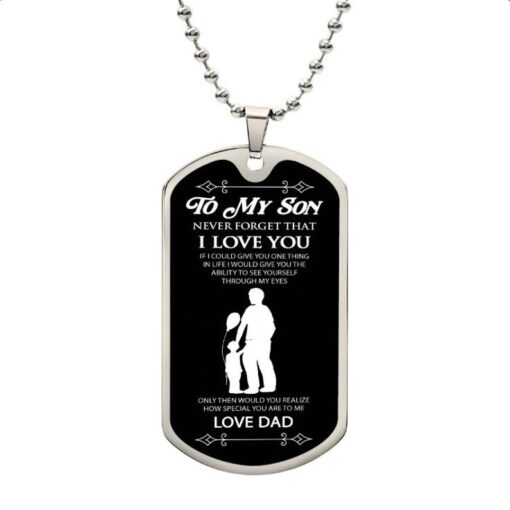 Dad and son black background dog tag, to my son, never forget that i love you, love dad, father's day gift