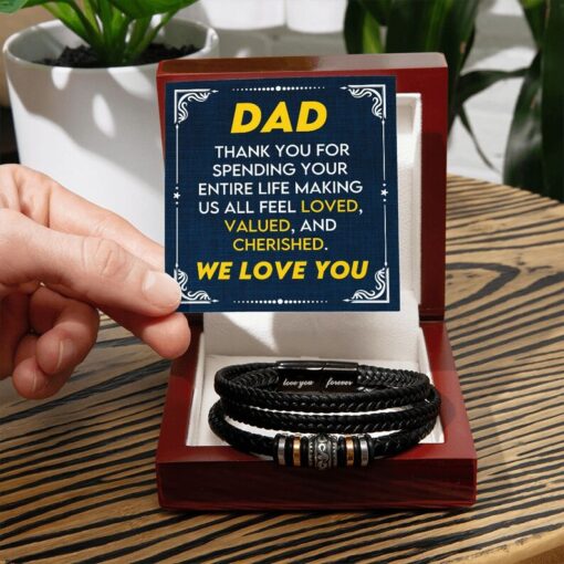 To My Dad - Thank You For Spending Your Entire Life - Luxury Leather Engraved Bracelet | Gift For Dad