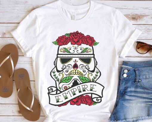 Star Wars Stormtrooper Sugar Skull Roses Empire Tattoo Shirt