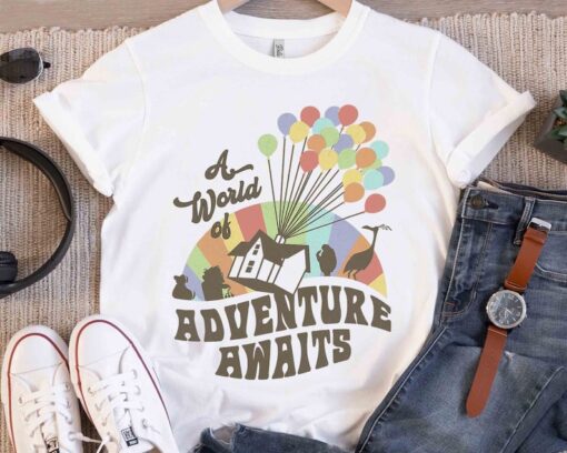 Disney Pixar Up A World Of Adventure Awaits Rainbow House Balloons Shirt