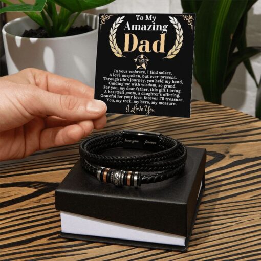 Fathers Day Bracelet Gift for Dad from Daughter, Men Leather Bracelet, Dad Bracelet With Message Card