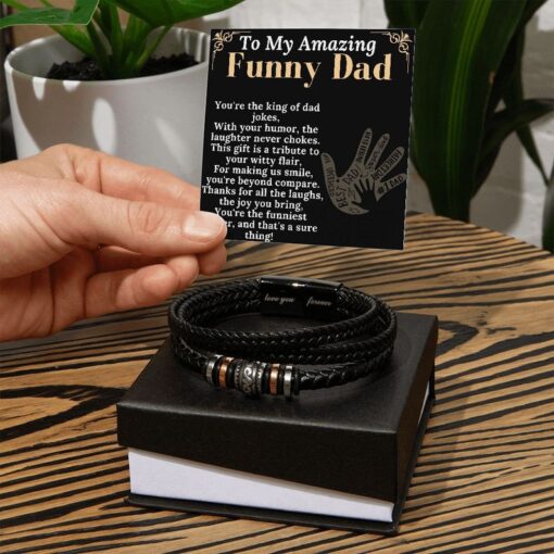 To My Dad Strong in Heart Braided Leather Bracelet Fathers Day Gift from Son with Message Card Vegan Leather Bracelet