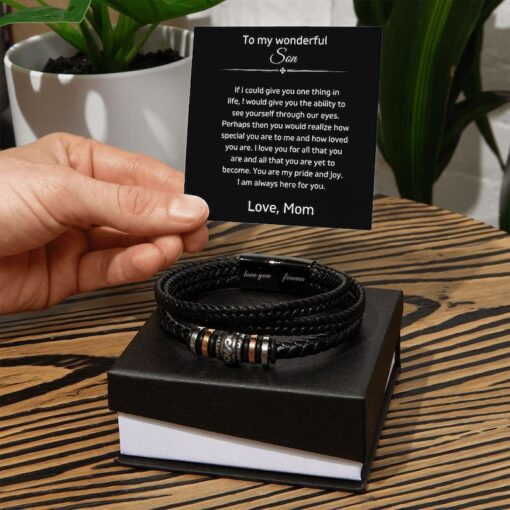 To My Son Braided Leather Bracelet-I Will Always Be With You, Personalized Gift for Him, Birthday Gift For Son