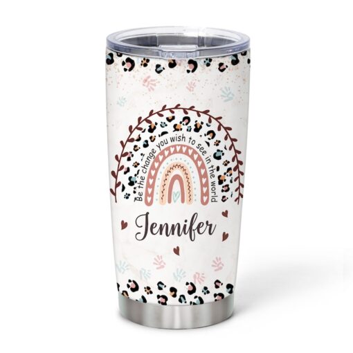 Personalized Social Worker Tumbler, Leopard Rainbow Stainless Steel Tumbler 20oz