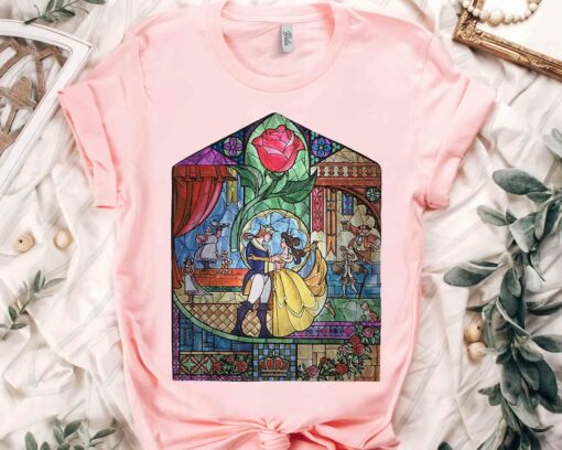 Retro Disney Beauty & The Beast Stained Glass Rose Shirt