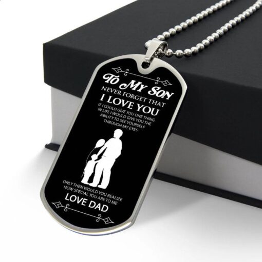 Dad and son black background dog tag, to my son, never forget that i love you, love dad, father's day gift