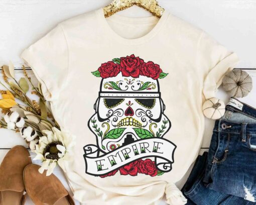 Star Wars Stormtrooper Sugar Skull Roses Empire Tattoo Shirt