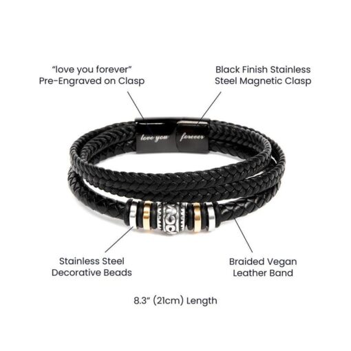 To My Dad Strong in Heart Braided Leather Bracelet Fathers Day Gift from Son with Message Card Vegan Leather Bracelet