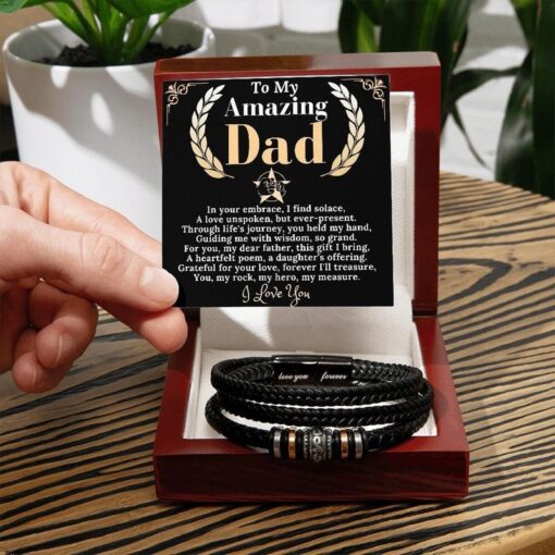 Fathers Day Bracelet Gift for Dad from Daughter, Men Leather Bracelet, Dad Bracelet With Message Card