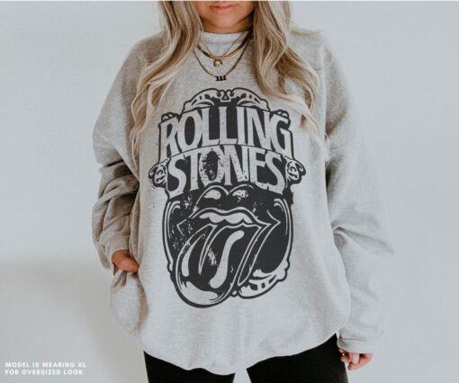 Rolling Stones Unisex Sweatshirt Vintage Rock Band Rolling Stones Tour Distressed 70s 80s Oversized Crewneck Music