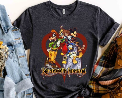 Disney Kingdom Hearts Mickey Goofy Donald Group Heart Shirt