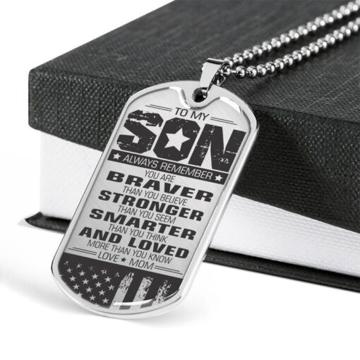 American flag dog tag necklace to my son you are braver stronger smarter love mom, father's day gift