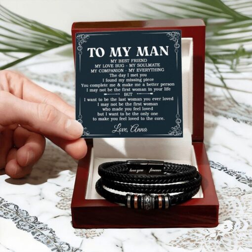 To My Man Leather Bracelet Gift, Husband Gift from Wife, Boyfriend Bracelet Gift from Girlfriend, Gift for Him Christmas