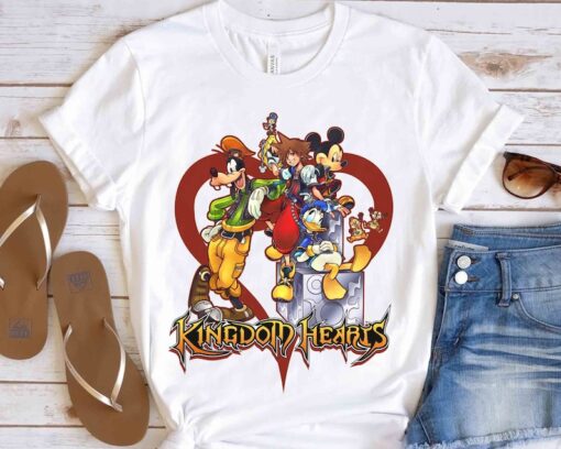 Disney Kingdom Hearts Mickey Goofy Donald Group Heart Shirt