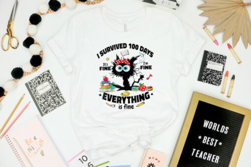 I Survived 100 Days Shirt, It's Fine I'm Fine Everything Is Fine Shirt, 100 Days of School Shirt, School Shirt