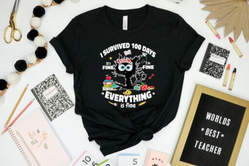 I Survived 100 Days Shirt, It's Fine I'm Fine Everything Is Fine Shirt, 100 Days of School Shirt, School Shirt