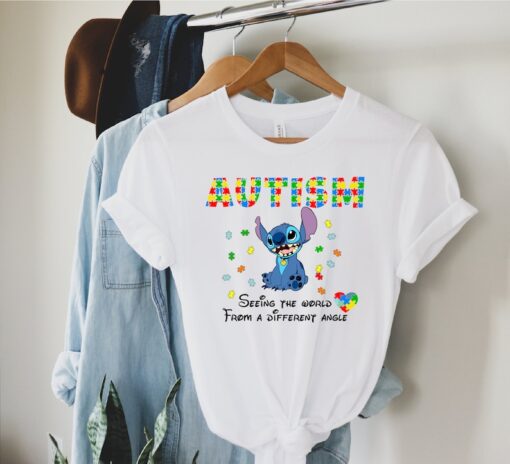 Seeing the World From a Different Angle Shirt, Stitch Autism Awareness Disney Shirt, Autism Month Tee, Puzzle Piece Tee